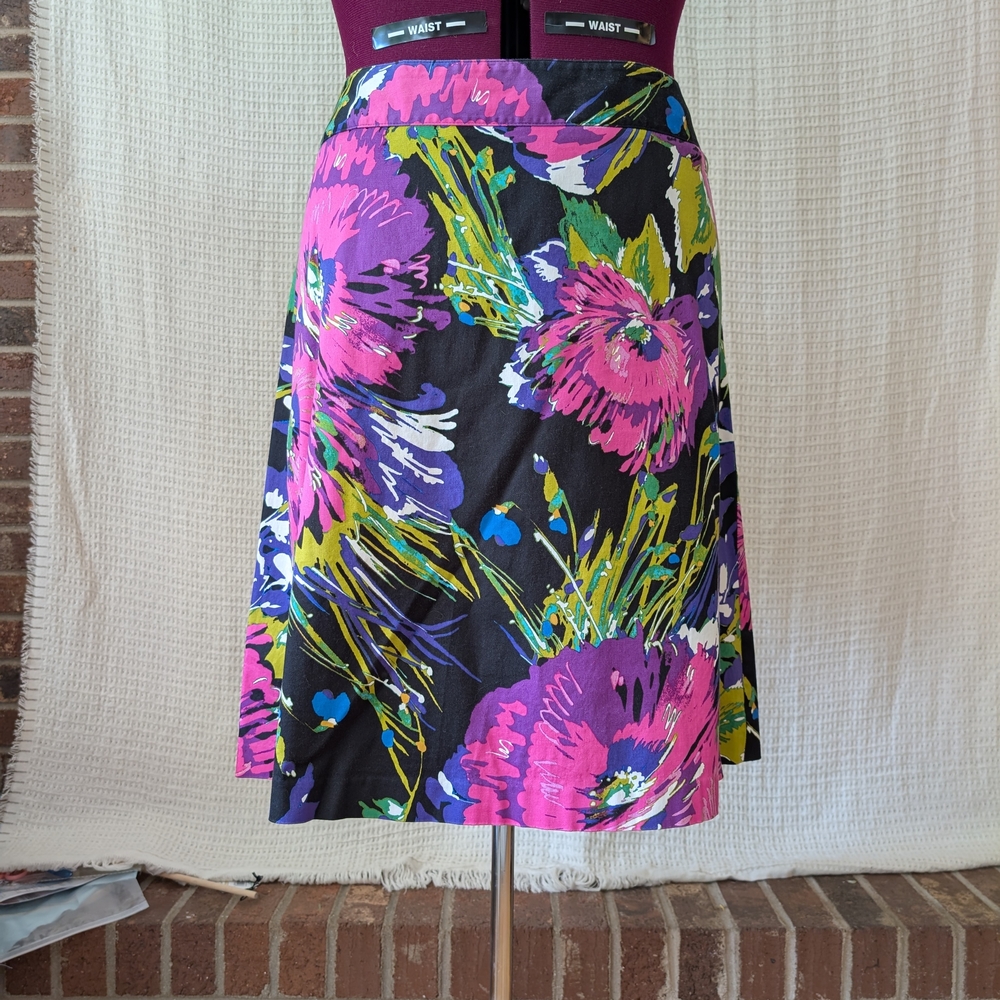 Floral A-Line Skirt - Black and Pink